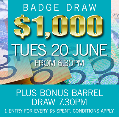 $1000 BADGE DRAW 20 JUNE 2017